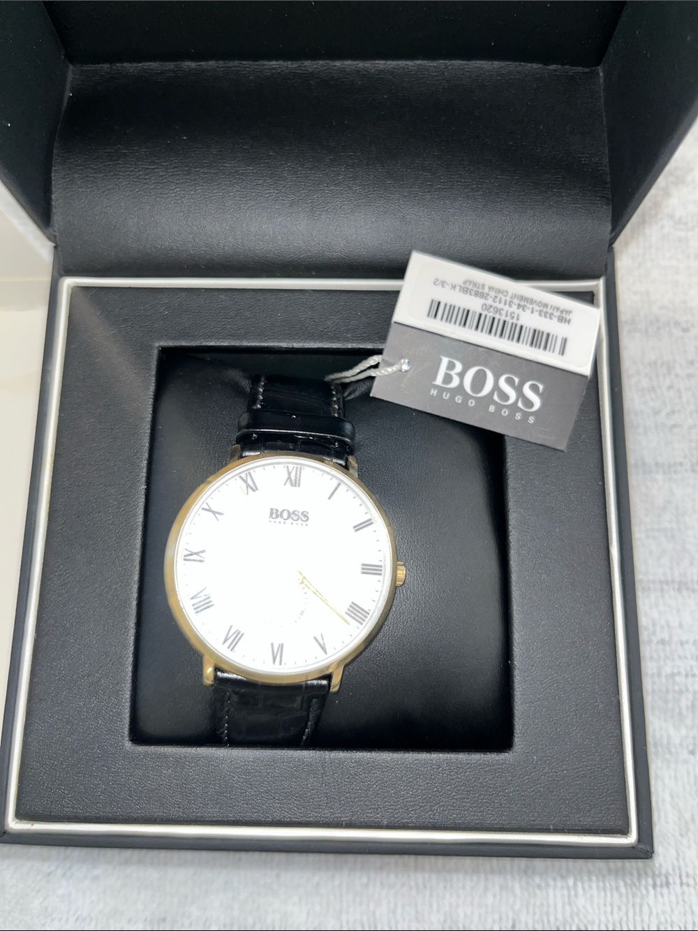 Hugo Boss Men's White Dial Gold Case Black Leather Strap Watch EUC - Picture 5 of 12